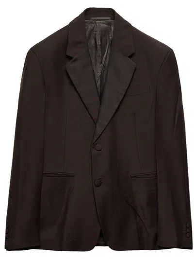 Prada Mohair Wool Single-breasted Jacket In Brown