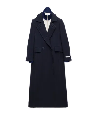 Prada Single-breasted Natté Fabric Coat In Blue