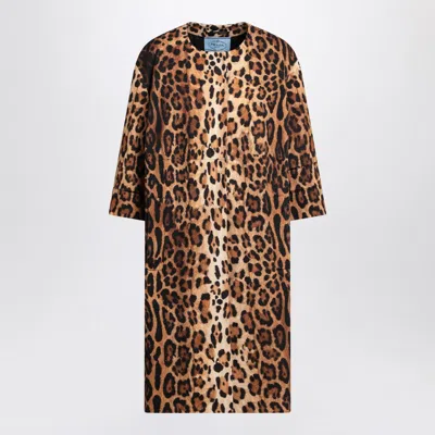 Prada Einreihiger Mantel Aus Drillich Mit Animal-print In Multi