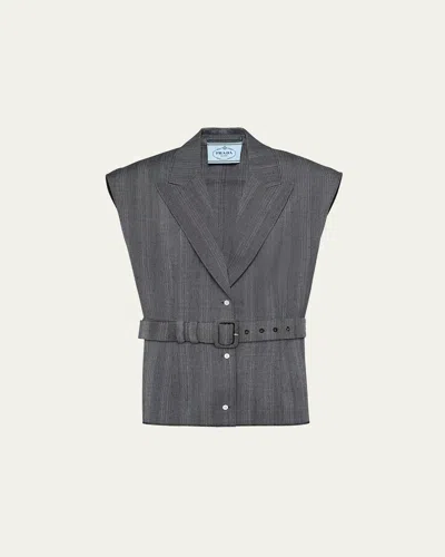 PRADA SINGLE-BREASTED PINSTRIPE WOOL VEST