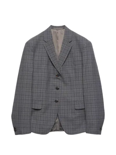 Prada Single-breasted Prince Of Wales Checked Virgin-wool Jacket In Gray