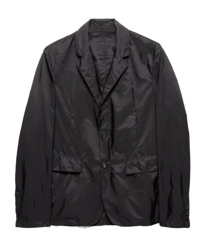 Prada Single-breasted Re-nylon Jacket In Black