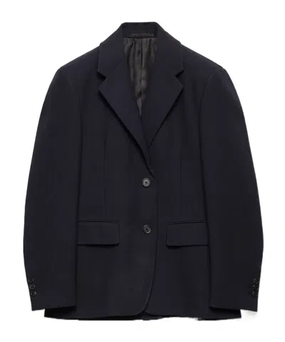 Prada Single-breasted Rush Stitch Jacket In Blue