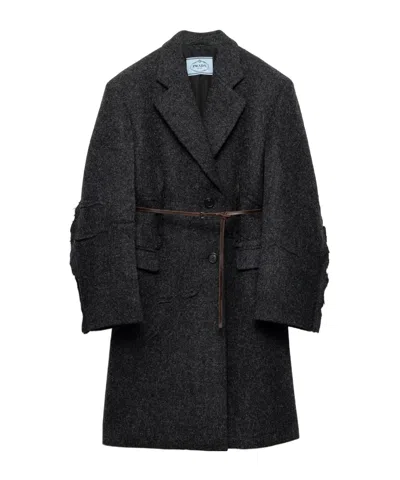Prada Single-breasted Shetland Wool Coat In Animal Print