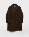 Prada Single-breasted Shetland Wool Coat In Brown