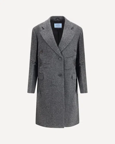 Prada Single-breasted Shetland Wool Coat In Gray