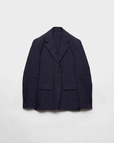 Prada Single-breasted Stretch Poplin Jacket In Blue