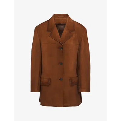 Prada Suede Jacket In Tobacco