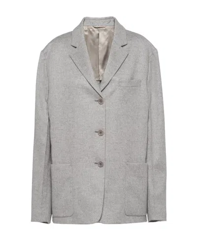 Prada Notched Lapels Cashmere Blazer In Marble Gray