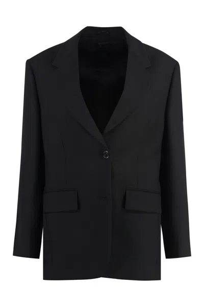 Prada Single Breasted Blazer Jacket In Wool In Black