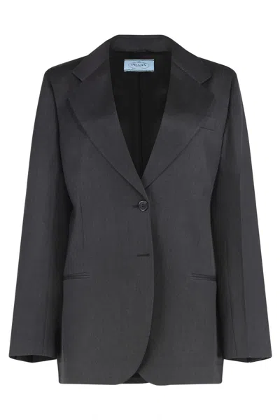 Prada Single-breasted Two-button Jacket In Gray