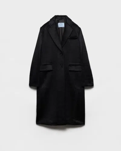 Prada Single-breasted Velour Coat In Blue