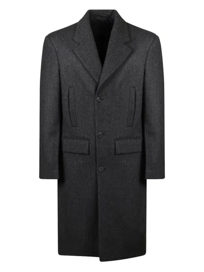 Prada Single-breasted Virgin Wool Coat In Gray