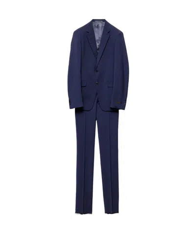 Prada Single Breasted Wool And Mohair Suit In Baltic Blue