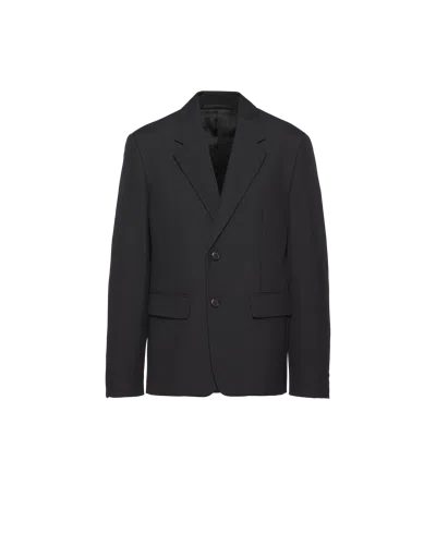 Prada Single-breasted Wool Blend Jacket In Black