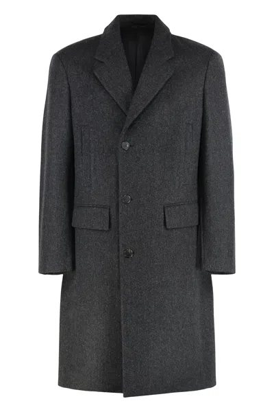 Prada Single-breasted Wool Coat In Gray