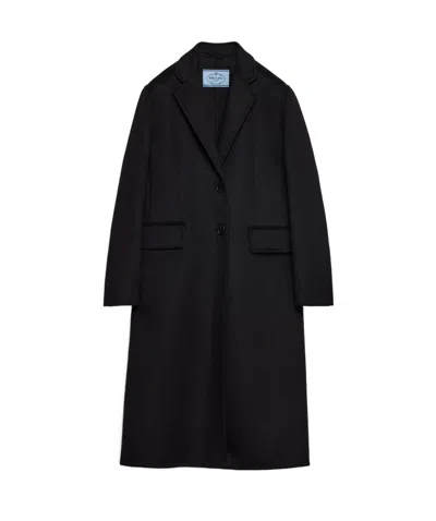 Prada Single-breasted Cashgora Coat In Black