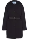 Prada Hooded Double-face Coat With Leather Belt In Black