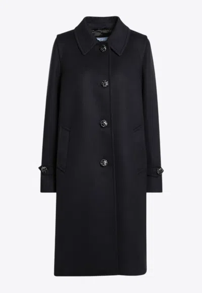 Prada Single-breasted Wool Coat In Blue