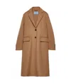 Prada Single-breasted Cashgora Coat In Camel Brown