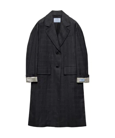 Prada Single-breasted Wool Coat In Anthracite Gray