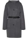 Prada Belted Hooded Wool Coat In Grey