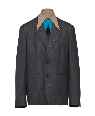 Prada Single-breasted Wool Jacket In Grey