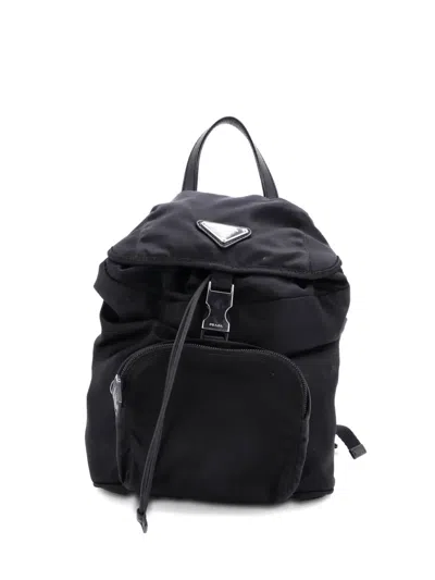Pre-owned Prada Single Buckle Pocket Tessuto Small Backpack In Black