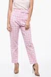 Prada Single-pleated Vichy Cotton Pants With Belt In Pink