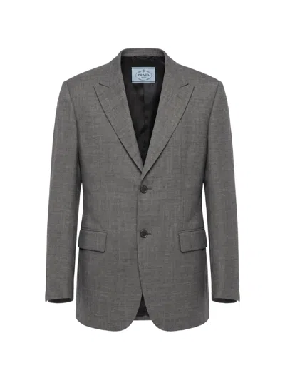 Prada Single-breasted Blazer In Gray