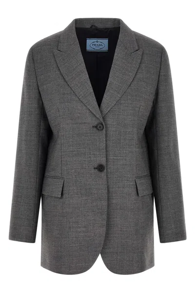 Prada Single-breasted Blazer In Gray