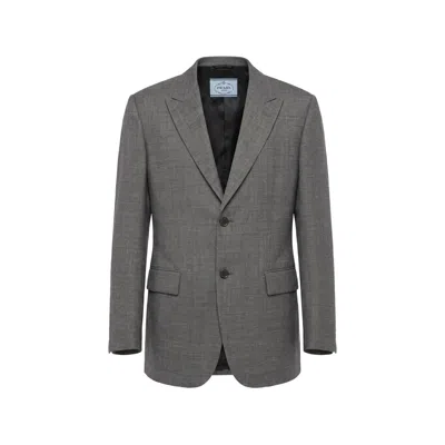 Prada Single-breasted Blazer In Gray