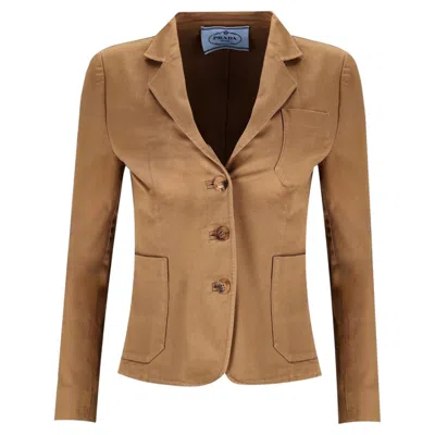 Pre-owned Prada Single-breasted Cotton Fitted Blazer In Brown