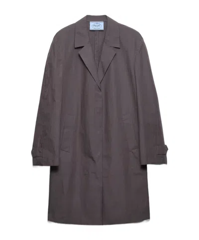 Prada Single-breasted Double Poplin Coat In Gray