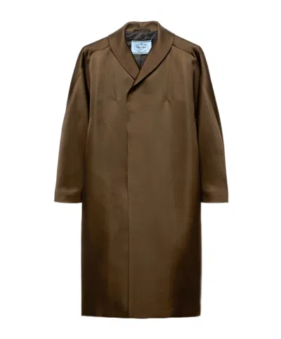 Prada Single-breasted Double Satin Coat In Brown