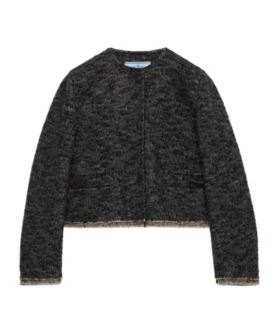 Prada Single-breasted Double Tweed Jacket In Gray