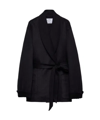 Prada Single-breasted Double Velour Caban Jacket In Black