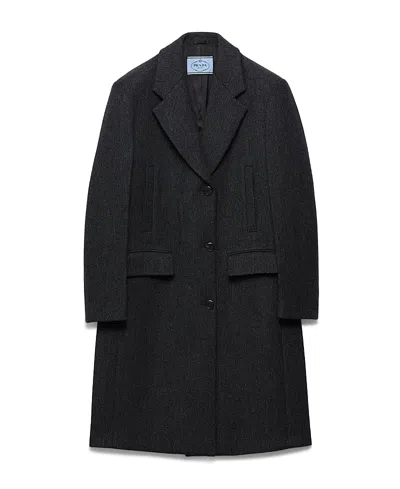 Prada Single-breasted Double Wool Coat In Black