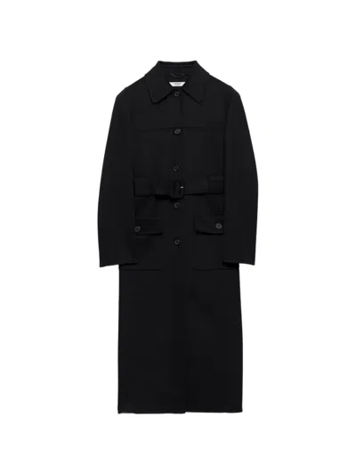 Prada Single-breasted Double-cloth Overcoat In Black