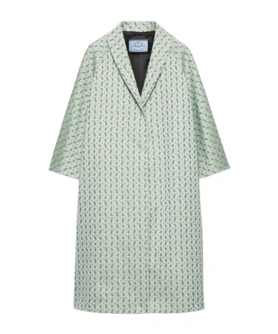 Prada Single-breasted Floral Jacquard Duchesse Coat In Green