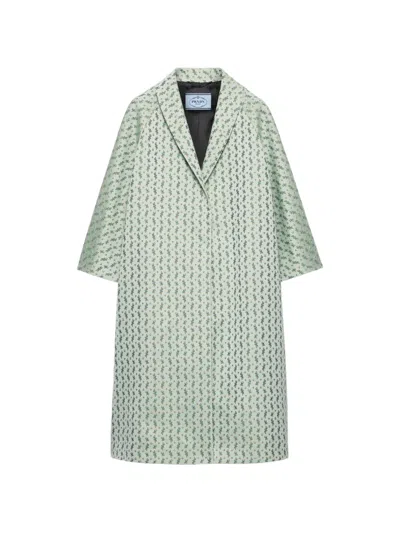 Prada Single-breasted Floral Jacquard Duchesse Coat In Green