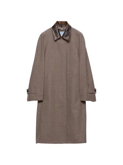 Prada Single-breasted Houndstooth Check Wool Coat In Brown
