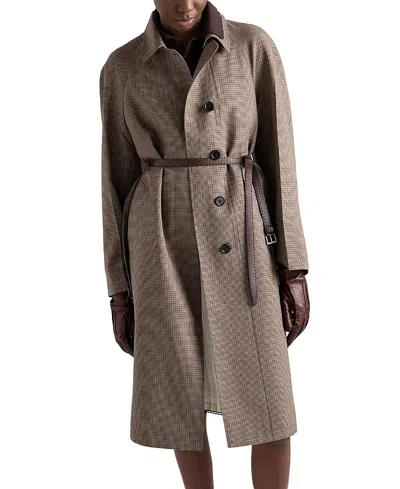 Prada Single-breasted Houndstooth Check Wool Coat In Brown