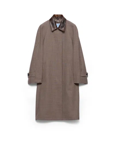 Prada Single-breasted Houndstooth Check Wool Coat In Brown