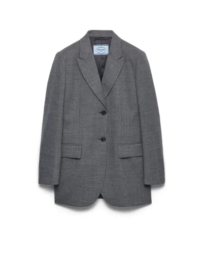 Prada Single-breasted Mélange Hopsack Jacket In Slate Gray