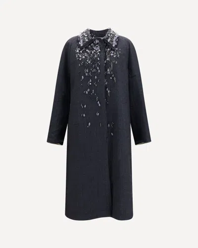 Prada Single-breasted Mouliné Prince Of Wales And Embroidered Twill Coat In Gray