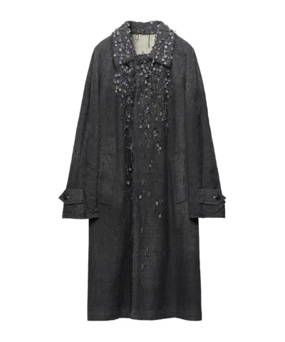 Prada Single-breasted Mouliné Prince Of Wales Check And Embroidered Twill Coat In Black/tequila