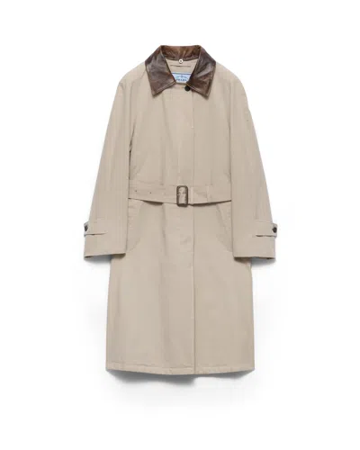 Prada Single-breasted Old Poplin Coat In Neutral