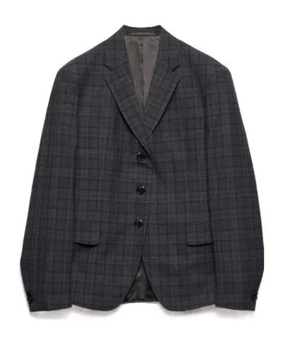 Prada Single-breasted Prince Of Wales Checked Wool Jacket In Gray