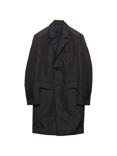 Prada Single-breasted Re-nylon Coat In Black